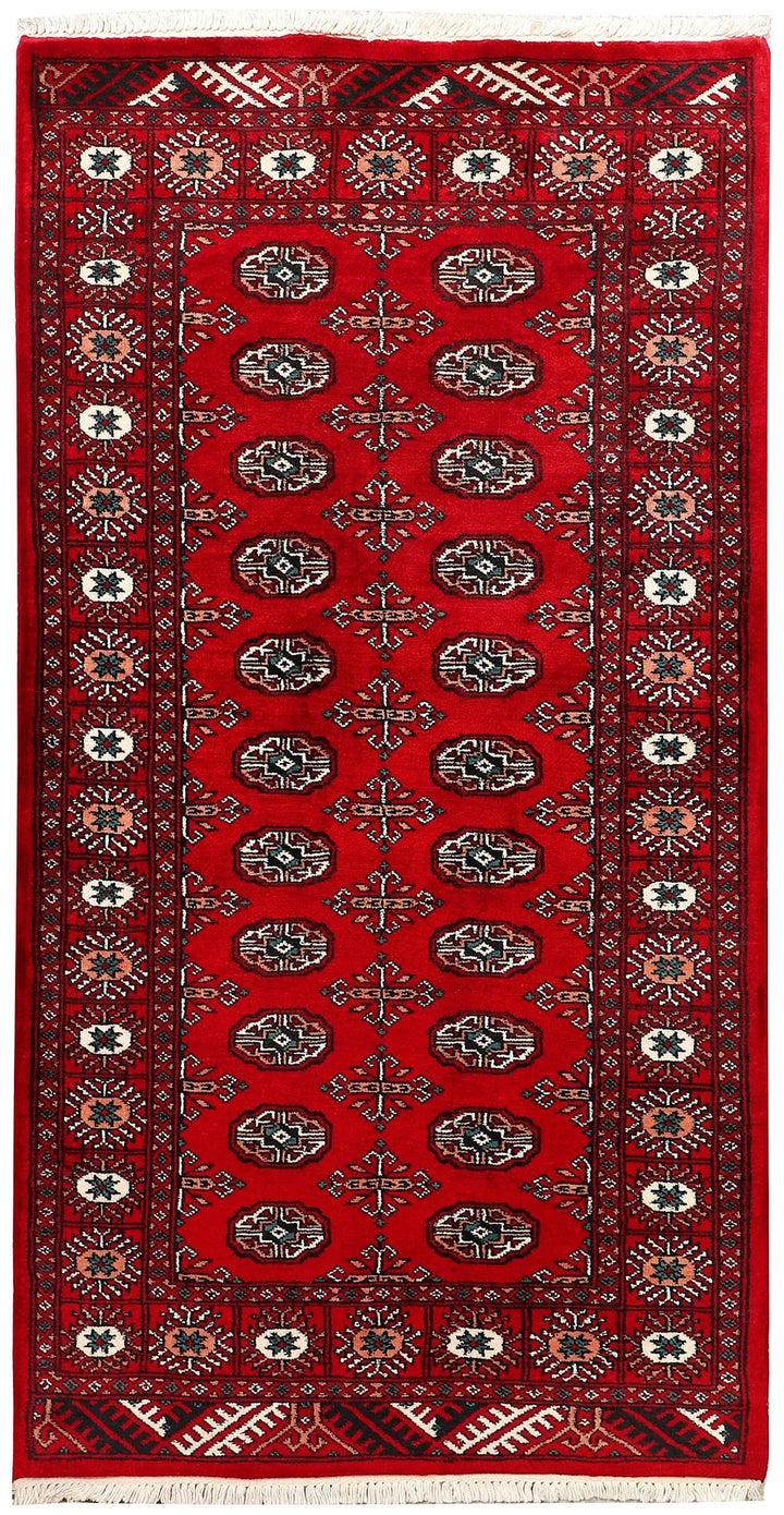 Dark Red Pakistani Bokhara Rug 3' 1" x 5' 8" Hand-Knotted | No. QA56023
