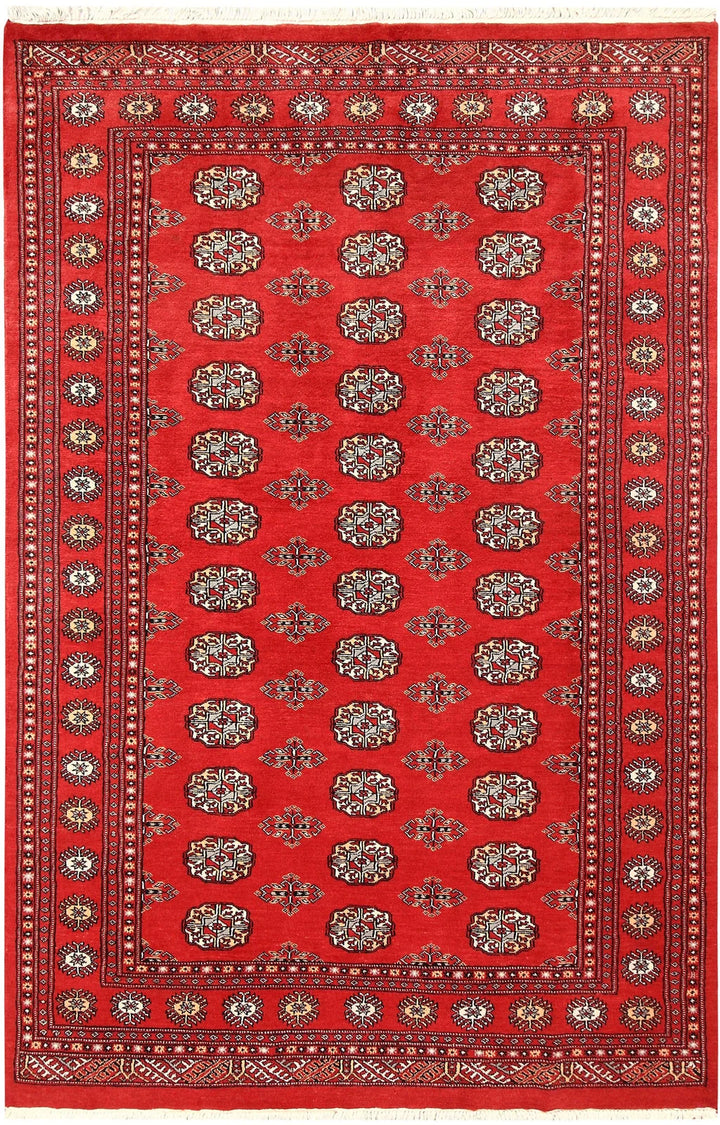 Firebrick Red Pakistani Bokhara Rug 5' 4" x 8' 5" Hand-Knotted | No. QA56210