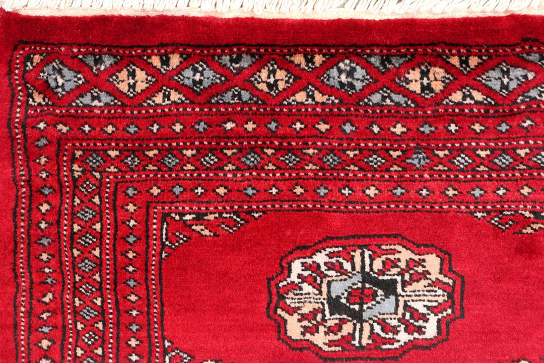 Red Pakistani Bokhara Rug 2' x 6'3" Hand-Knotted | No. QA56377