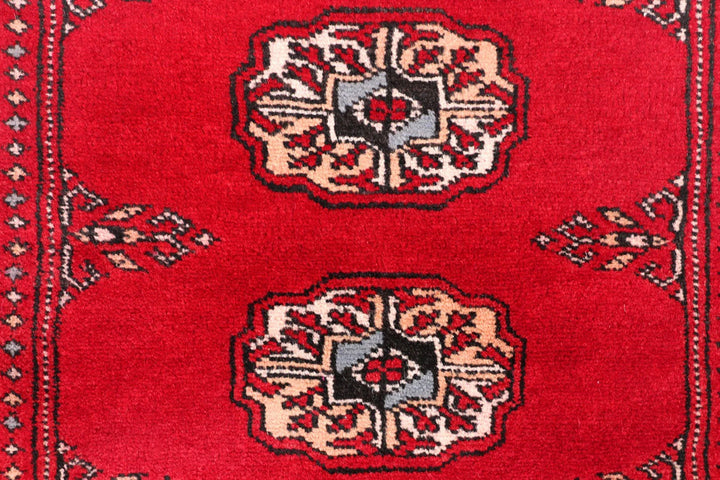 Red Pakistani Bokhara Rug 2' x 6'3" Hand-Knotted | No. QA56377