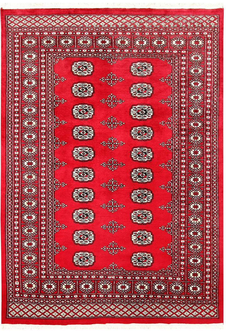 Red Pakistani Bokhara Rug 4' 5" x 6' 3" Hand-Knotted | No. QA56380