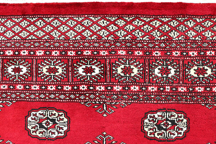 Red Pakistani Bokhara Rug 4' 5" x 6' 3" Hand-Knotted | No. QA56380