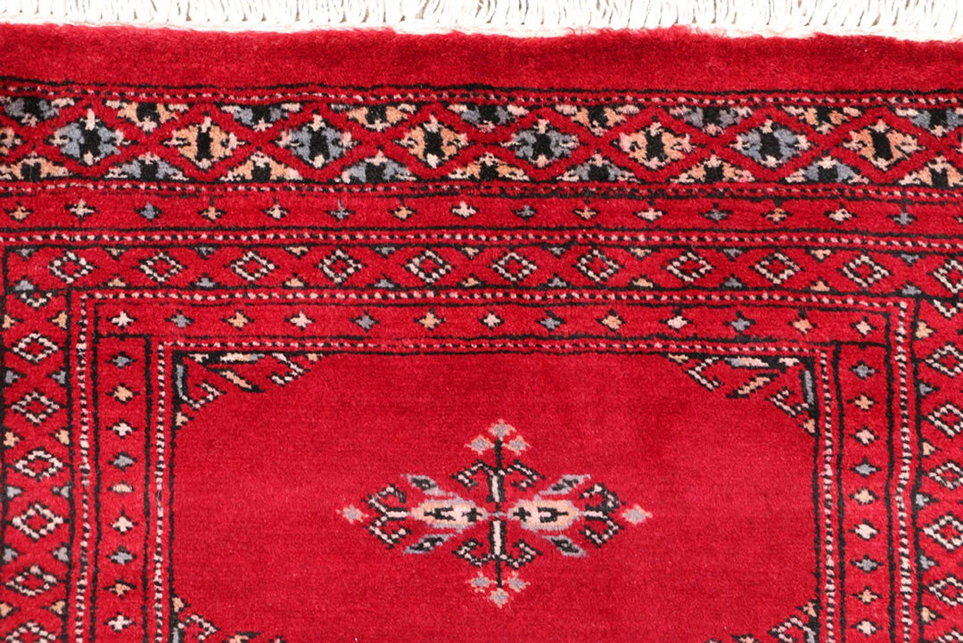 Dark Red Pakistani Butterfly Rug 2' 1" x 6' Hand-Knotted | No. QA56492