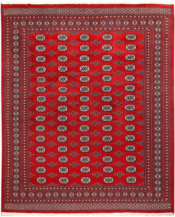 Firebrick Red Pakistani Bokhara Rug 8' x 9'10" Hand-Knotted | No. QA56510