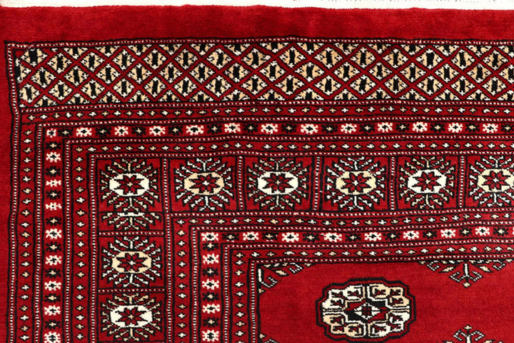 Firebrick Red Pakistani Bokhara Rug 8' x 9'10" Hand-Knotted | No. QA56510