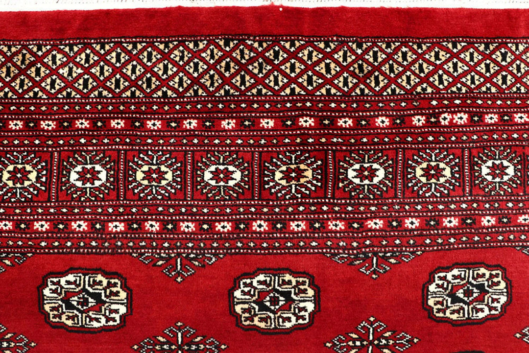 Firebrick Red Pakistani Bokhara Rug 8' x 9'10" Hand-Knotted | No. QA56510