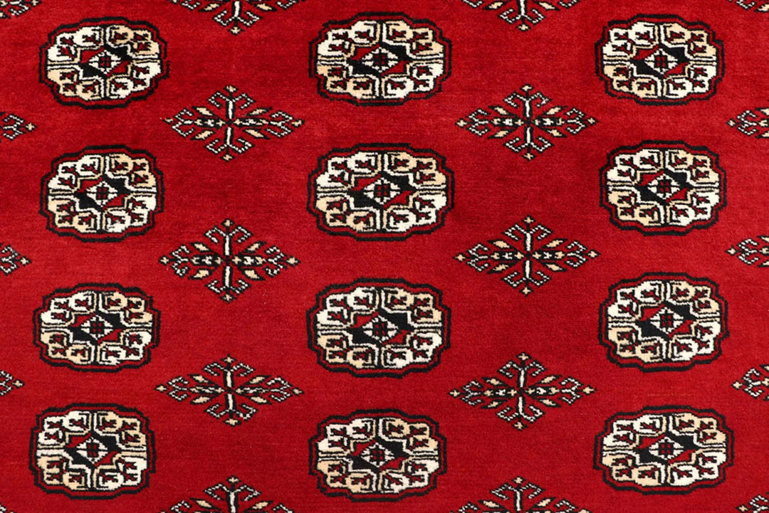 Firebrick Red Pakistani Bokhara Rug 8' x 9'10" Hand-Knotted | No. QA56510