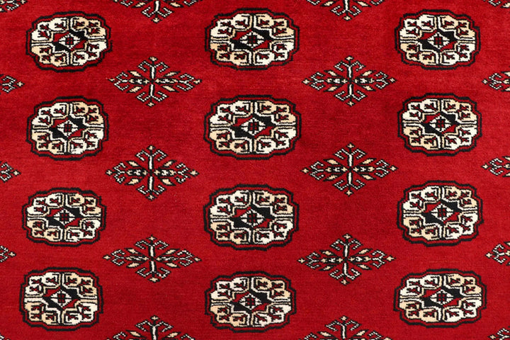 Firebrick Red Pakistani Bokhara Rug 8' x 9'10" Hand-Knotted | No. QA56510