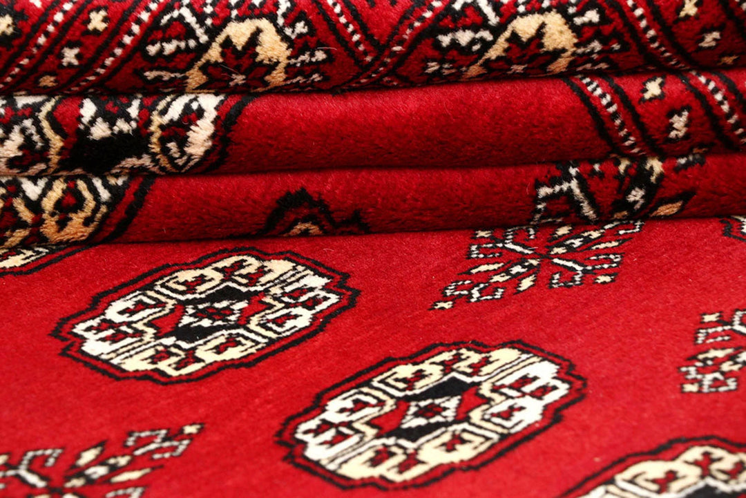Firebrick Red Pakistani Bokhara Rug 8' x 9'10" Hand-Knotted | No. QA56510