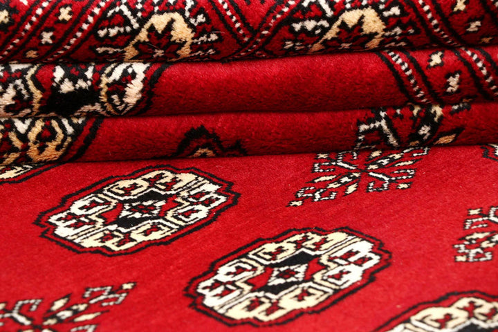 Firebrick Red Pakistani Bokhara Rug 8' x 9'10" Hand-Knotted | No. QA56510