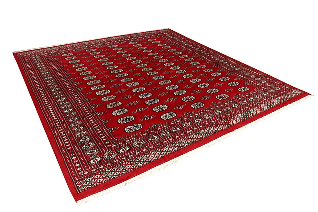 Firebrick Red Pakistani Bokhara Rug 8' x 9'10" Hand-Knotted | No. QA56510