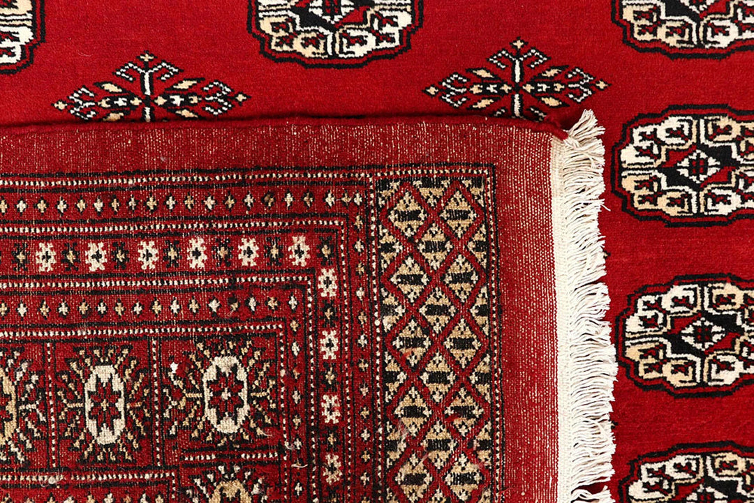 Firebrick Red Pakistani Bokhara Rug 8' x 9'10" Hand-Knotted | No. QA56510