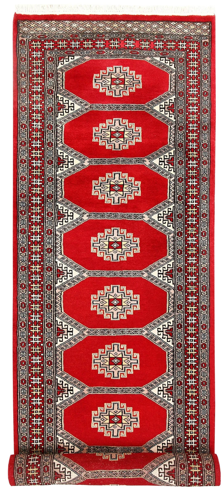 Red Pakistani Jaldar Rug 2' 7" x 10' 4" Hand-Knotted | No. QA56563
