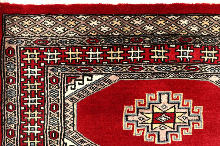 Red Pakistani Jaldar Rug 2' 7" x 10' 4" Hand-Knotted | No. QA56563