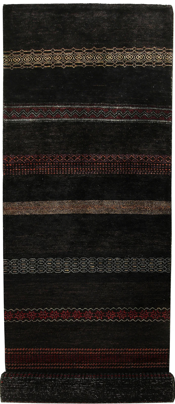 Grey Pakistani Gabbeh Rug 2' 7" x 11' 10" Hand-Knotted | No. QA56639