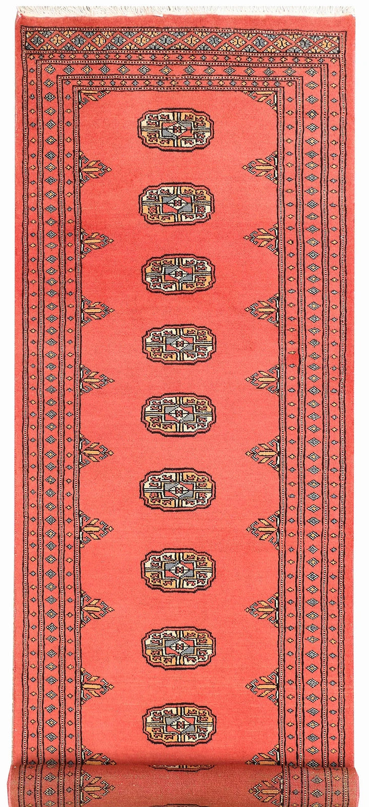 Salmon Pakistani Bokhara Rug 2'7" x 8'6" Hand-Knotted | No. QA56663