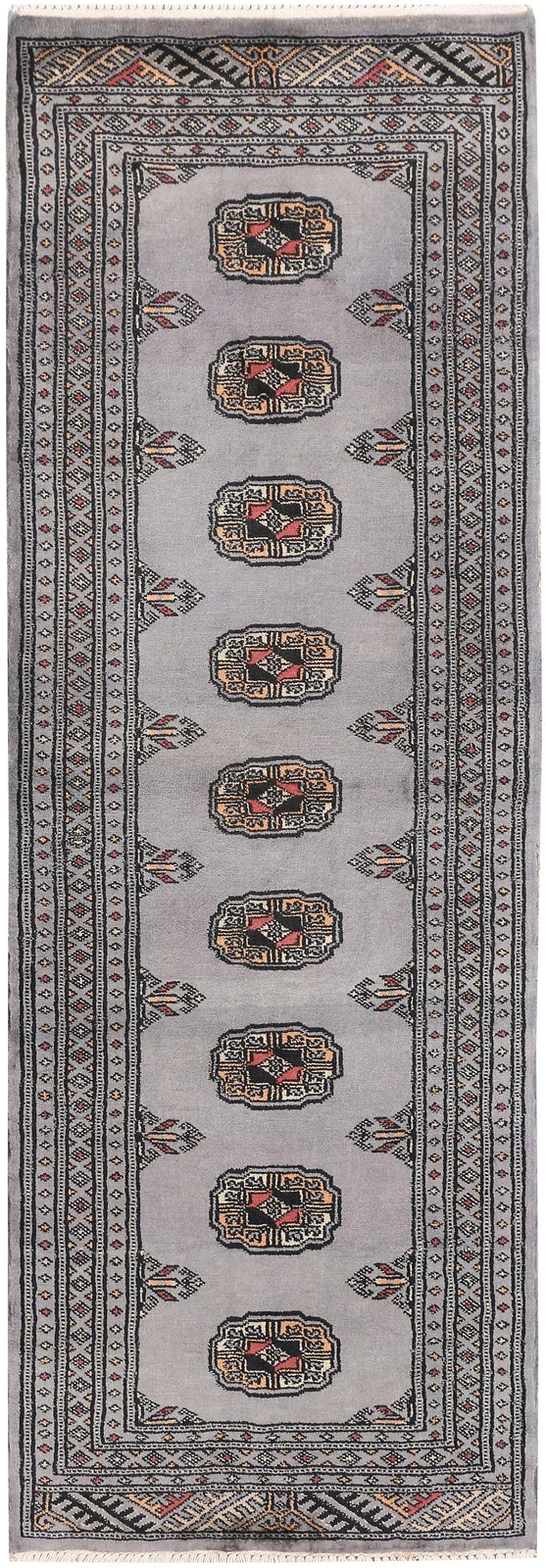 Grey Pakistani Bokhara Rug 2' 1" x 6' 3" Hand-Knotted | No. QA56764