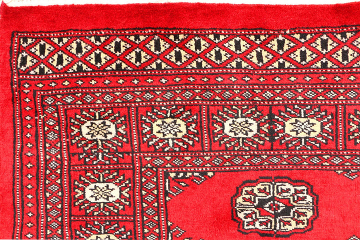 Red Pakistani Bokhara Rug 3' x 4'8" Hand-Knotted | No. QA57107