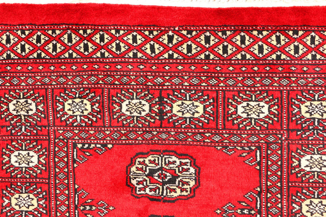 Red Pakistani Bokhara Rug 3' x 4'8" Hand-Knotted | No. QA57107