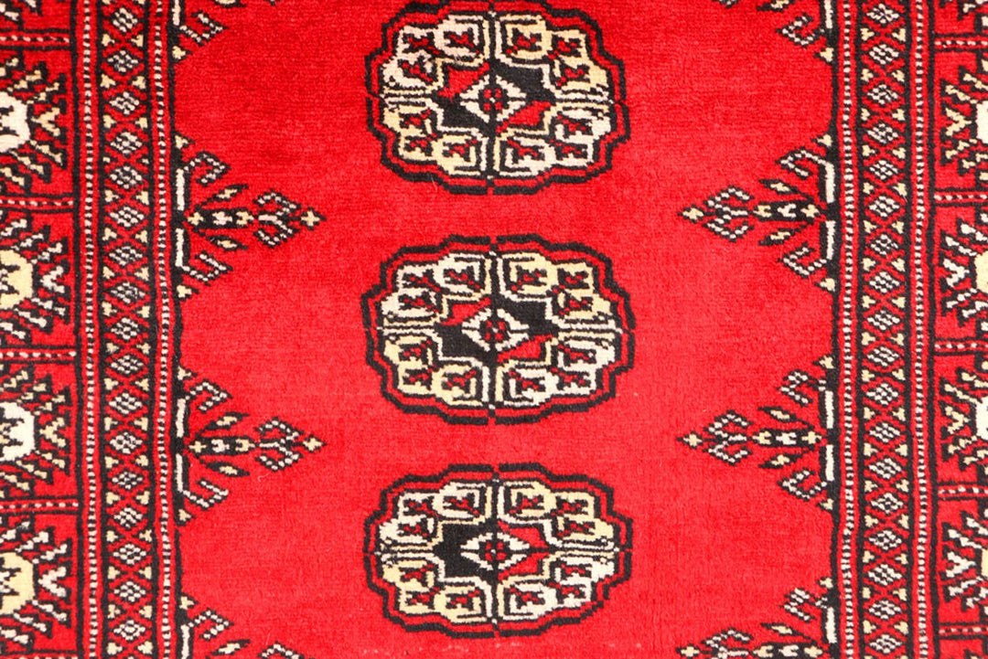 Red Pakistani Bokhara Rug 3' x 4'8" Hand-Knotted | No. QA57107