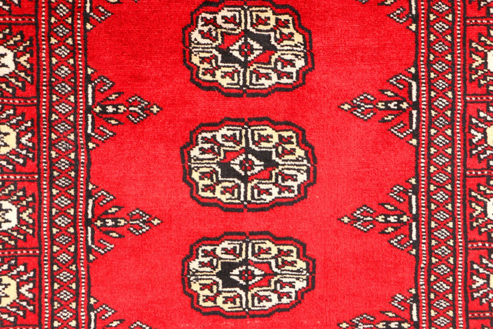 Red Pakistani Bokhara Rug 3' x 4'8" Hand-Knotted | No. QA57107