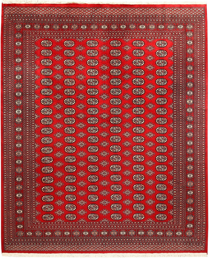 Firebrick Red Pakistani Bokhara Rug 7' 11" x 9' 7" Hand-Knotted | No. QA57155