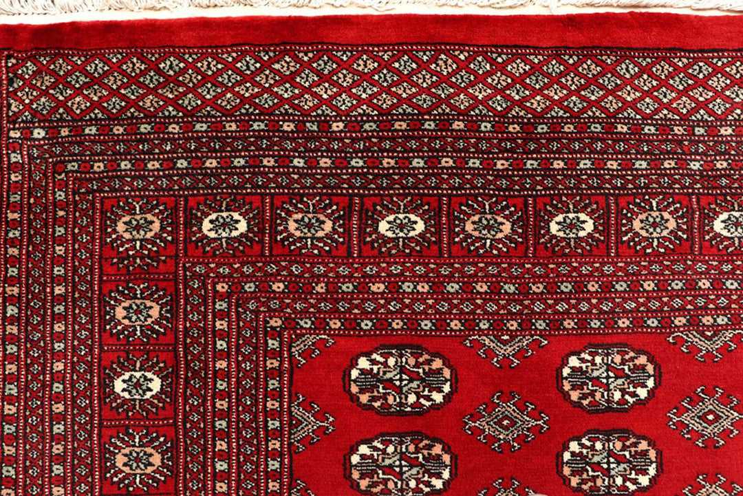 Firebrick Red Pakistani Bokhara Rug 7' 11" x 9' 7" Hand-Knotted | No. QA57155