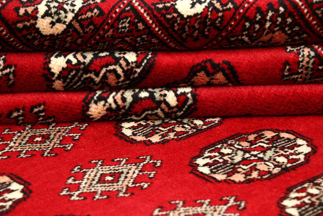 Firebrick Red Pakistani Bokhara Rug 7' 11" x 9' 7" Hand-Knotted | No. QA57155