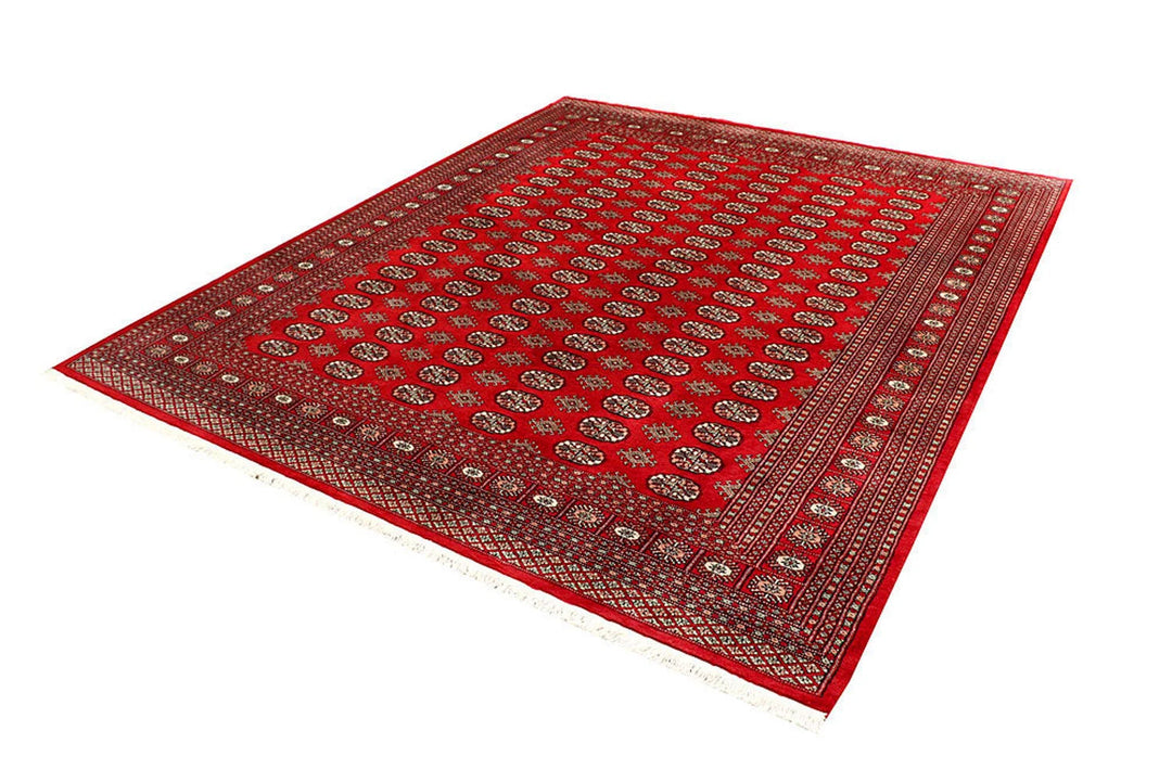 Firebrick Red Pakistani Bokhara Rug 7' 11" x 9' 7" Hand-Knotted | No. QA57155