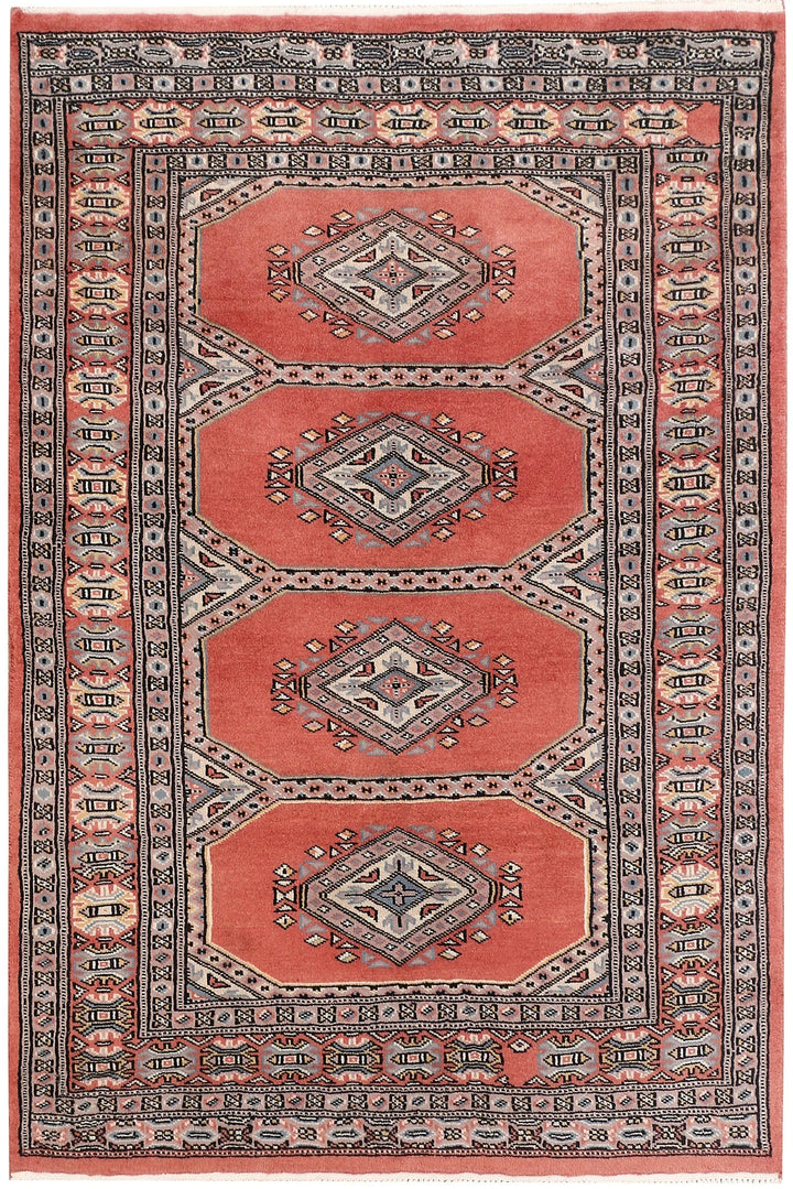 Salmon Pakistani Jaldar Rug 3' 1" x 4' 7" Hand-Knotted | No. QA57163