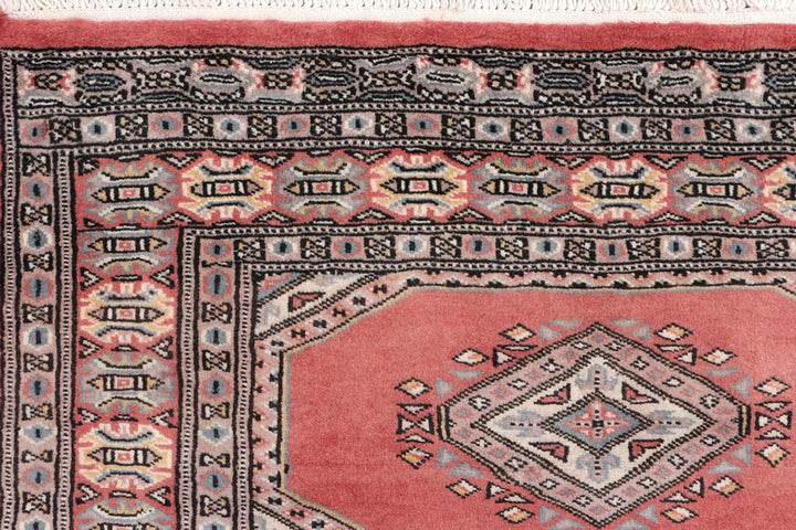 Salmon Pakistani Jaldar Rug 3' 1" x 4' 7" Hand-Knotted | No. QA57163