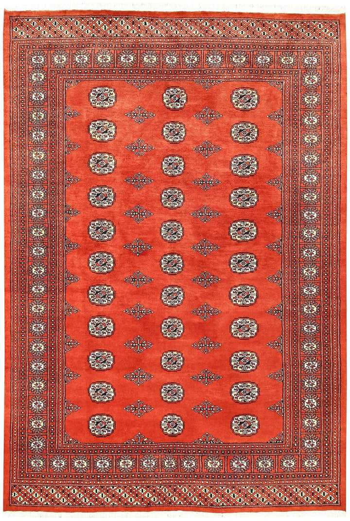 Tomato Pakistani Bokhara Rug 5' 7" x 8' 2" Hand-Knotted | No. QA57175