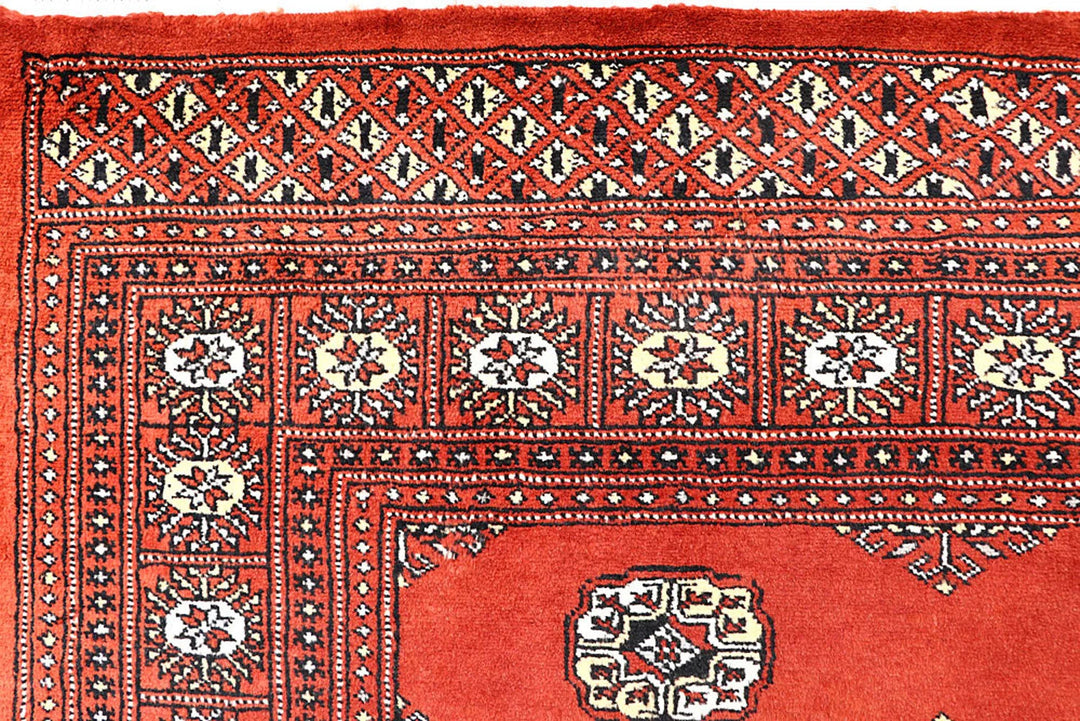 Tomato Pakistani Bokhara Rug 5' 7" x 8' 2" Hand-Knotted | No. QA57175