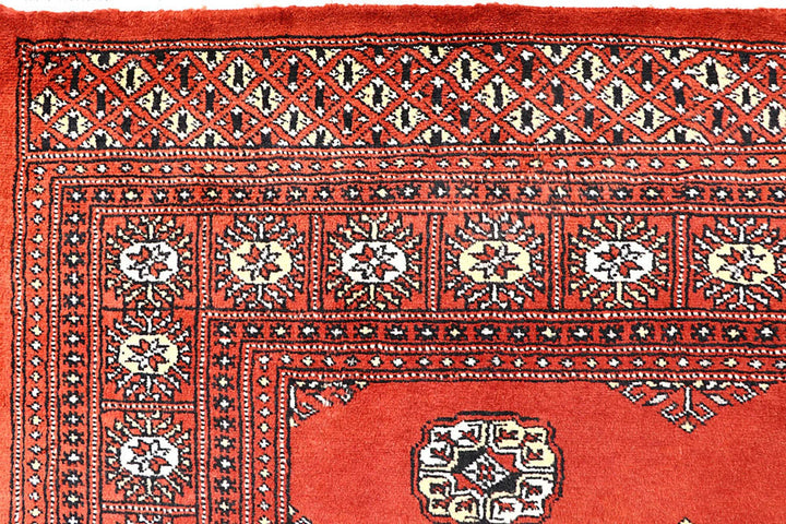 Tomato Pakistani Bokhara Rug 5' 7" x 8' 2" Hand-Knotted | No. QA57175