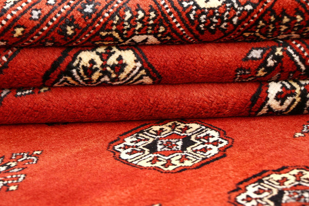 Tomato Pakistani Bokhara Rug 5' 7" x 8' 2" Hand-Knotted | No. QA57175