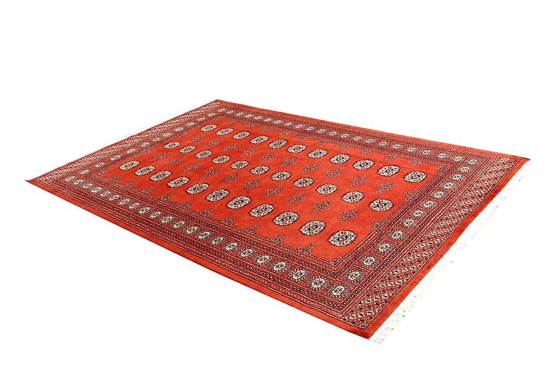 Tomato Pakistani Bokhara Rug 5' 7" x 8' 2" Hand-Knotted | No. QA57175