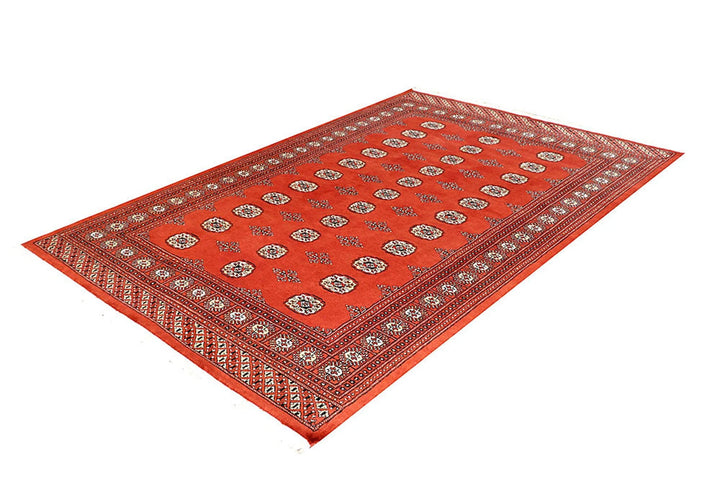 Tomato Pakistani Bokhara Rug 5' 7" x 8' 2" Hand-Knotted | No. QA57175