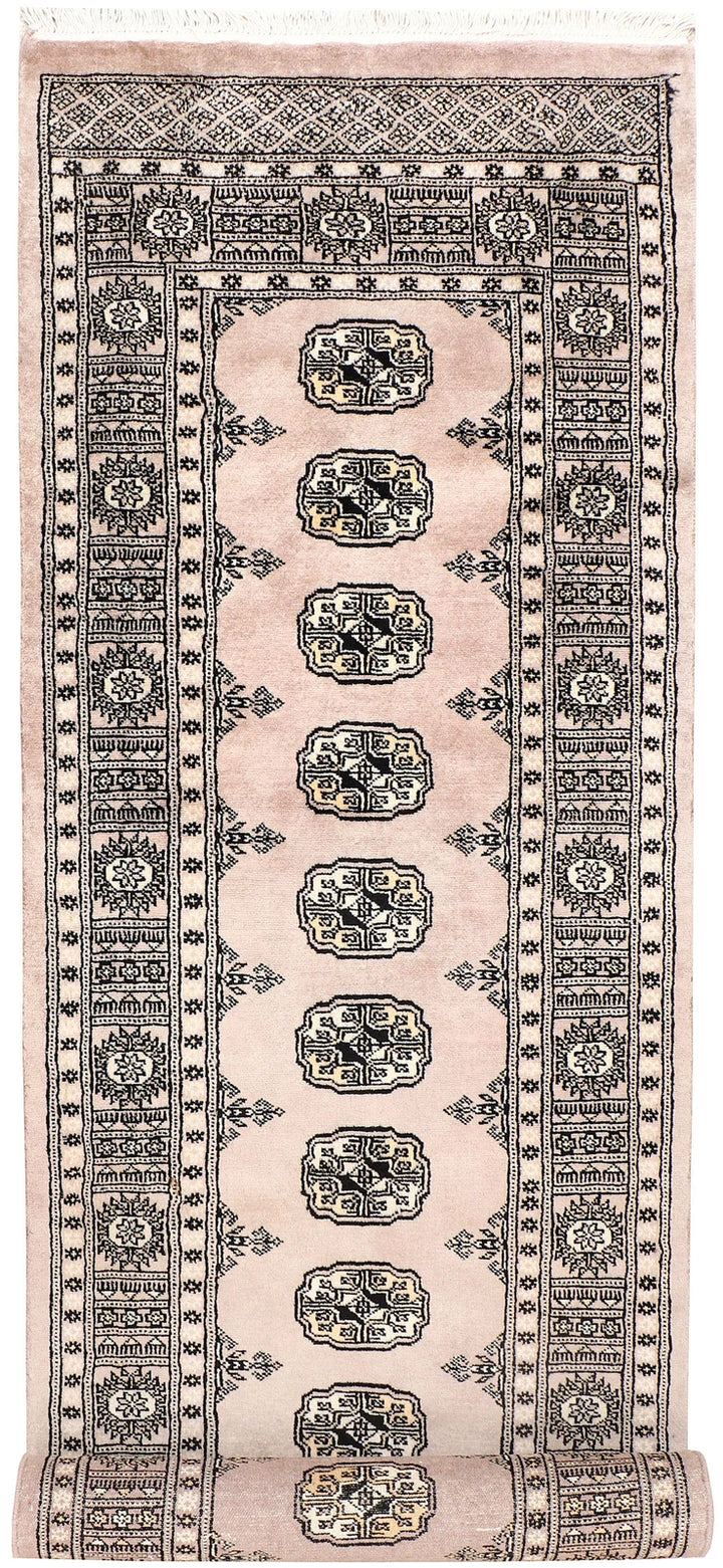 White Pakistani Bokhara Rug 2'7" x 10' Hand-Knotted | No. QA57186