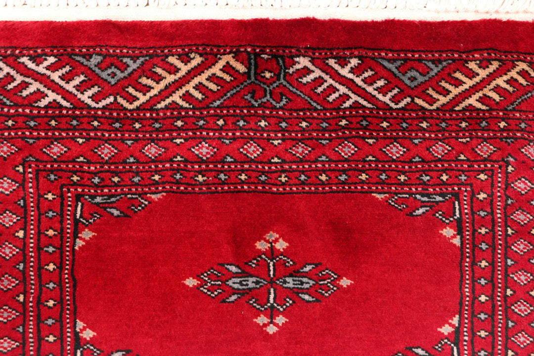 Dark Red Pakistani Butterfly Rug 2' 2" x 6' 3" Hand-Knotted | No. QA57256
