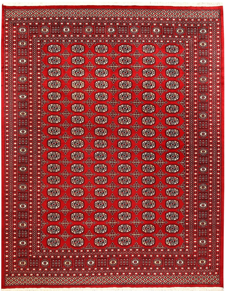 Firebrick Red Pakistani Bokhara Rug 7' 11" x 10' 2" Hand-Knotted | No. QA57498