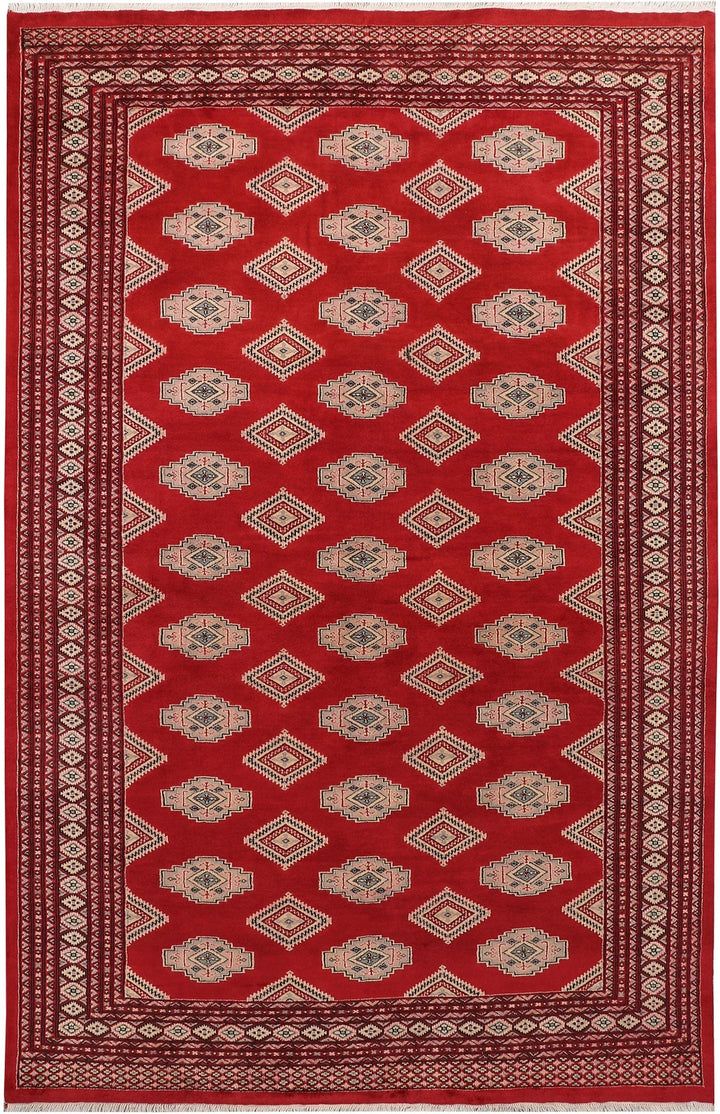 Red Pakistani Jaldar Rug 6' 7" x 10' 2" Hand-Knotted | No. QA57737