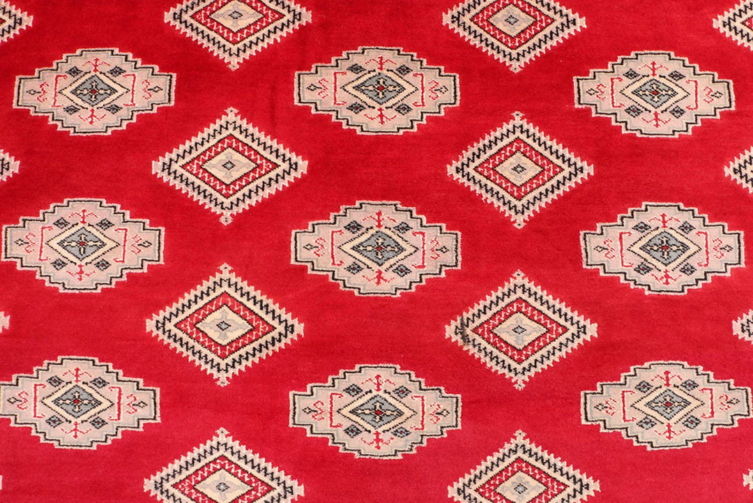 Red Pakistani Jaldar Rug 6' 7" x 10' 2" Hand-Knotted | No. QA57737