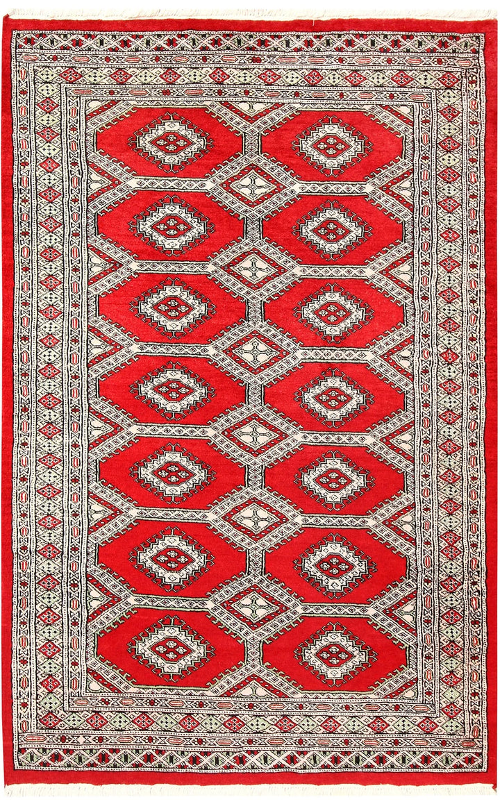 Red Pakistani Jaldar Rug 4' 2" x 6' 4" Hand-Knotted | No. QA57761