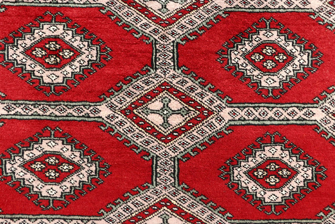 Red Pakistani Jaldar Rug 4' 2" x 6' 4" Hand-Knotted | No. QA57761