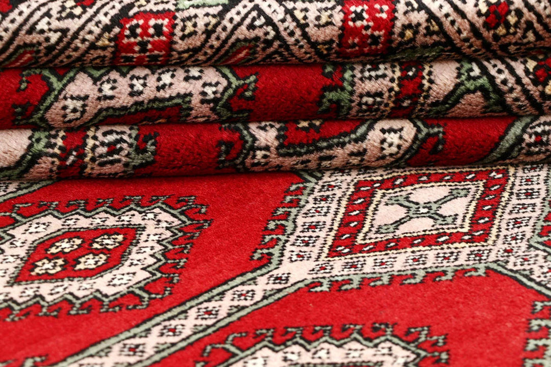 Red Pakistani Jaldar Rug 4' 2" x 6' 4" Hand-Knotted | No. QA57761
