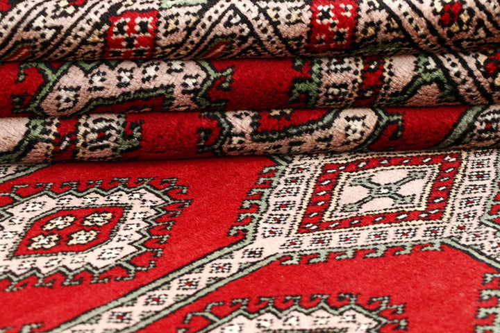 Red Pakistani Jaldar Rug 4' 2" x 6' 4" Hand-Knotted | No. QA57761