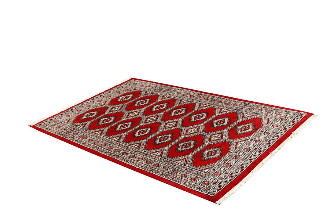 Red Pakistani Jaldar Rug 4' 2" x 6' 4" Hand-Knotted | No. QA57761