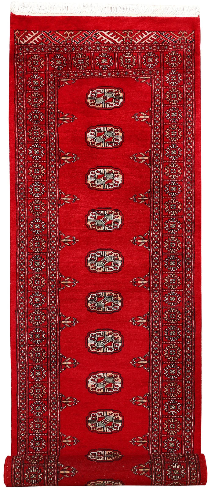 Red Pakistani Bokhara Rug 2' 6" x 9' 8" Hand-Knotted | No. QA57770