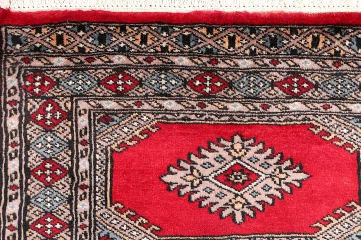 Red Pakistani Jaldar Rug 2' 1" x 6' 3" Hand-Knotted | No. QA57802