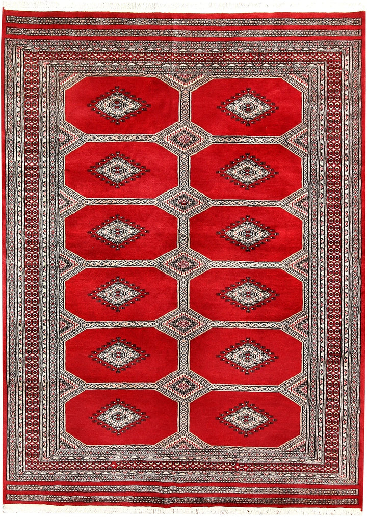 Red Pakistani Jaldar Rug 4' 8" x 6' 5" Hand-Knotted | No. QA57819